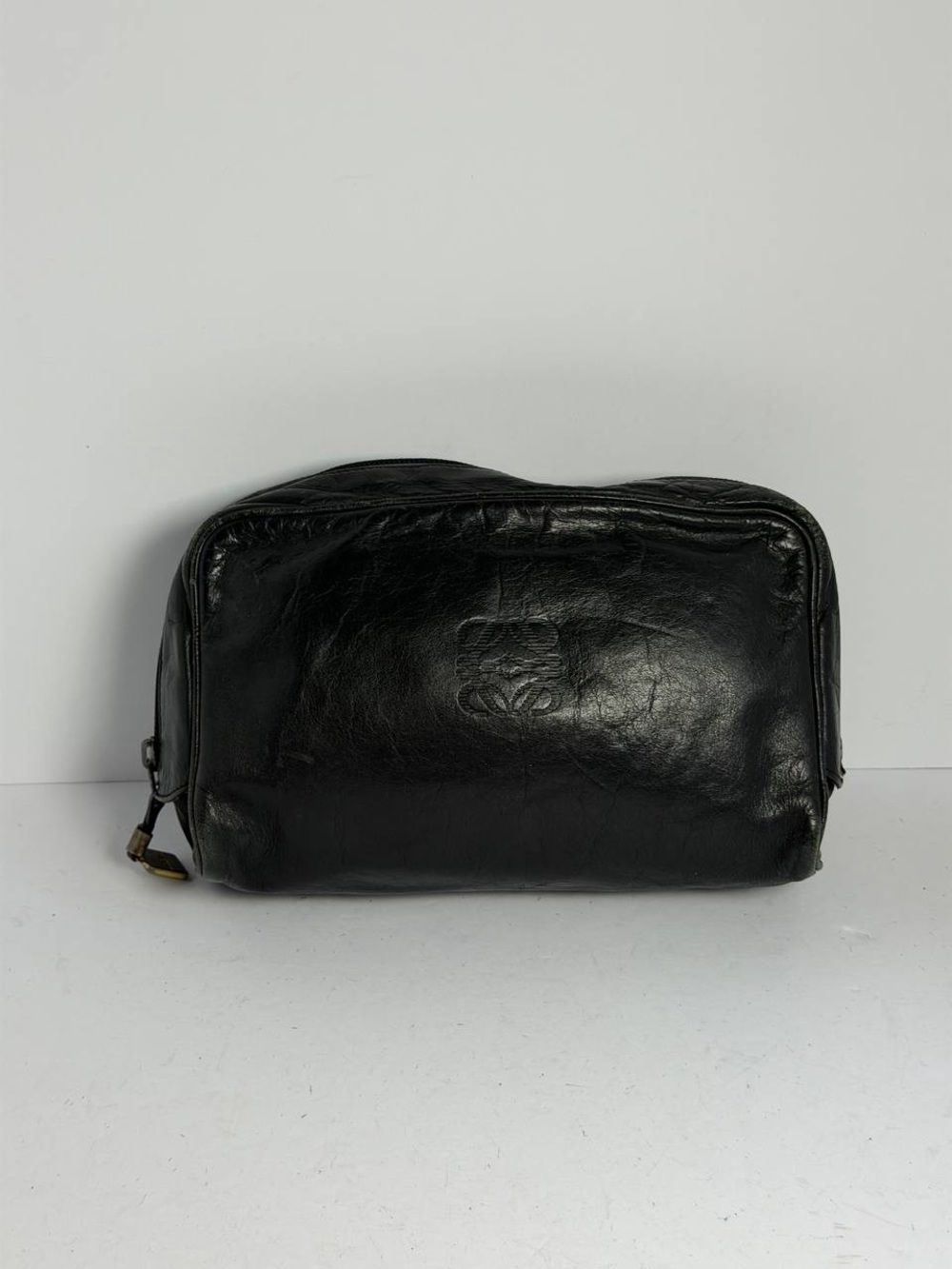 Vintage Loewe Anagram Madrid Black Leather Clutch Bag
